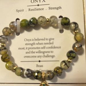 Onyx Gemstones Stretch Shivam 14k GP Sterling Silver Hamsa Hand